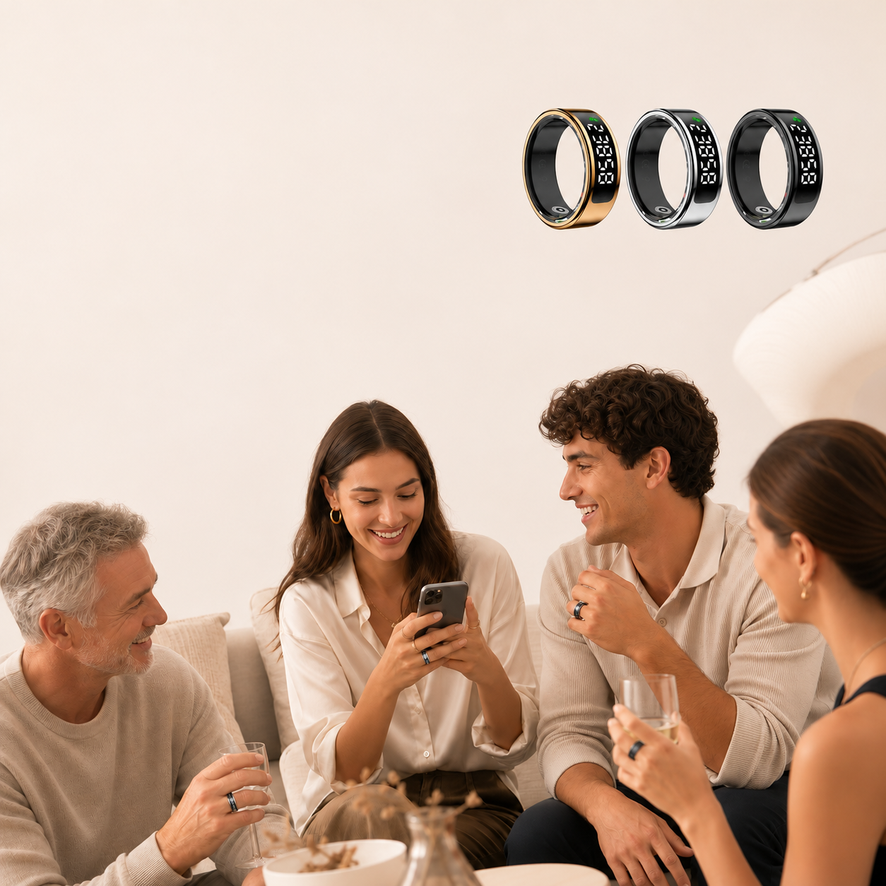 People wearing Glowhiz smart rings sharing a moment